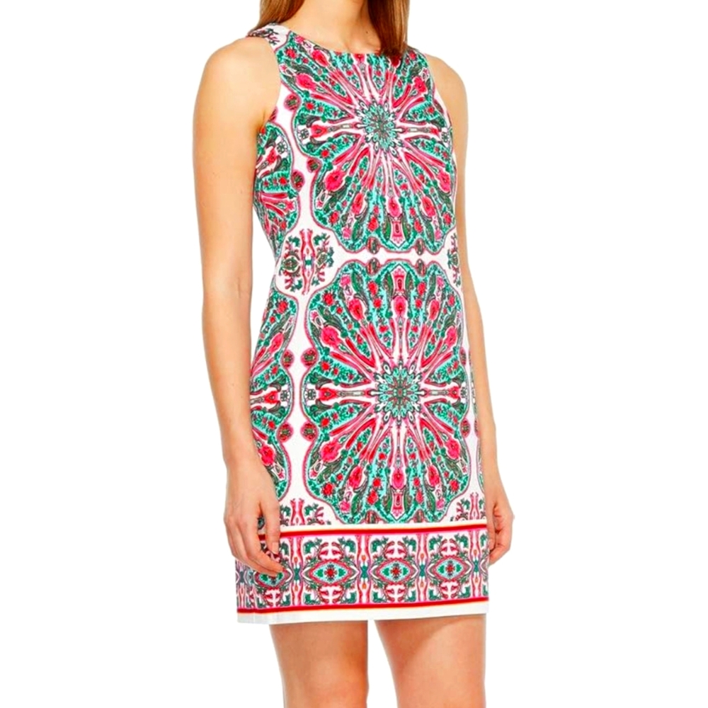 LONDON TIMES Shift Dress Daisy Print Cotton‎ Boho Tapestry Women's 14 Retro Mod